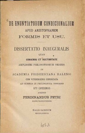 De enuntiatorum condicionalium apud Aristophanem formis et usu