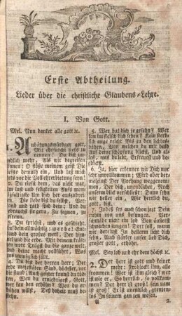 Erste Abtheilung. Lieder über die christliche Glaubens-Lehre.