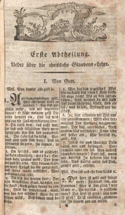 Erste Abtheilung. Lieder über die christliche Glaubens-Lehre.