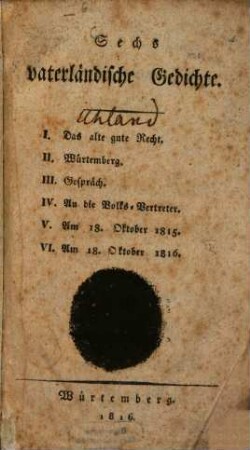 Sechs vaterländische Gedichte