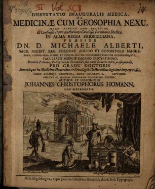 Dissertatio inauguralis medica, De Medicinae Cum Geosophia Nexu