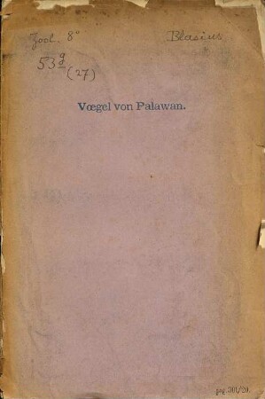 Die Vögel von Palawan : nach den Ergebnissen der von Herrn und Frau Dr. Platen bei Puerto-Princesa auf Palawan (Philippinen) im Sommer 1887 ausgeführten ornithologischen Forschungen übersichtlich zusammengestellt
