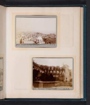 Fotoalbum einer Italienreise von Vendig bis Neapel : Albumseite 41 mit zwei Fotografien von Neapel (Stadtansicht) und Genua (Camposanto di Staglieno)