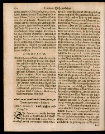 Vier und zwantzigster Discurß. Von Geometris, Landmässern und Wiegern.