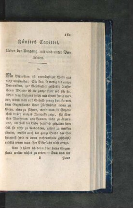 Fünftes Capittel. Ueber den Umgang mit und unter Verliebten