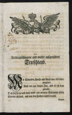 Das niedergeschlagene und wieder aufgerichtete Teutschland