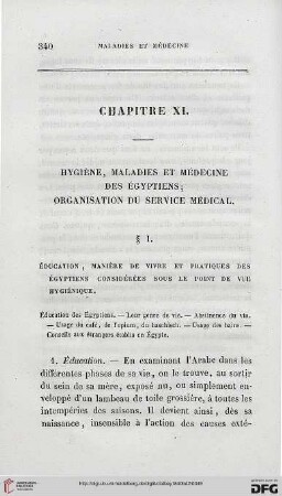 Chapitre XI: Hygiène, maladies et médecine des Égyptiens; organisation du service médical