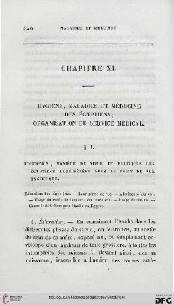Chapitre XI: Hygiène, maladies et médecine des Égyptiens; organisation du service médical