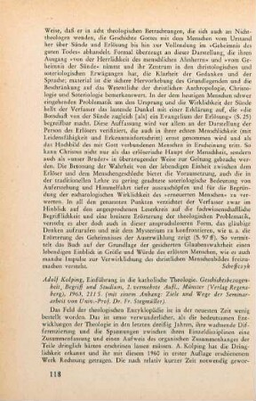 118-120 [Rezension] Kolping, Adolf, Einführung in die katholische Theologie