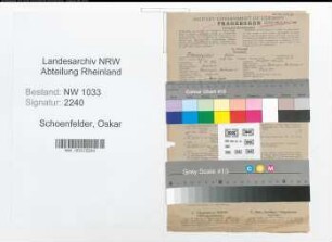 Entnazifizierung Oskar Schoenfelder , geb. 05.10.1892 (Musiker)
