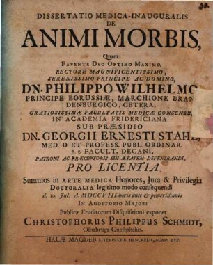 Dissertatio Medica-Inauguralis De Animi Morbis