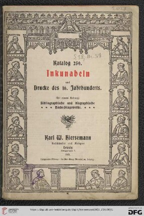 Nr. 259: Katalog: Inkunabeln und Drucke des 16. Jahrhunderts : mit einem Anhang: Bibliographische und biographische Nachschlagewerke