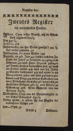 Zweytes Register der vornehmsten Sachen.