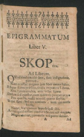 Epigrammatum Liber V. Scoptica.