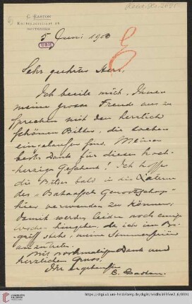 Briefe von Cornelis Easton an Max Wolf: Brief von Cornelis Easton an Max Wolf