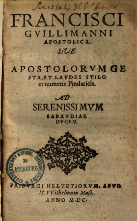 Apostolica, Sive apostolorum gesta et laudes stilo et numeris Pindaricis