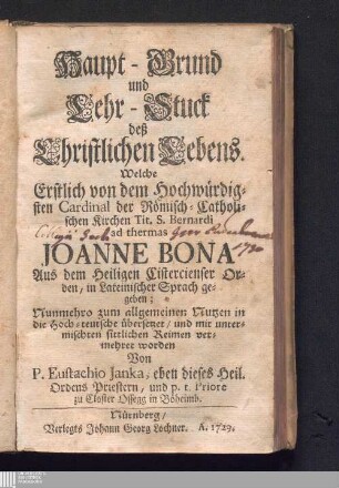 Haupt-Grund und Lehr-Stuck deß Christlichen Lebens