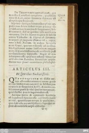 Articulus III. De Speciebus Eucharisticis.
