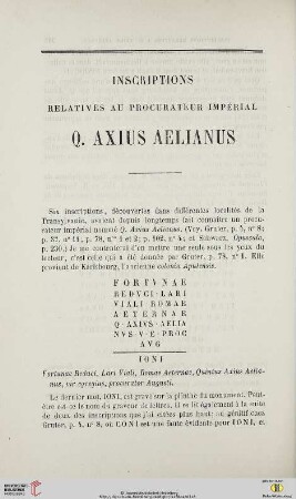 N.S. 10.1864: Inscriptions relatives au procurateur impérial Q. Axius Aelianus