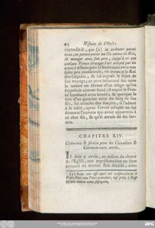 Chapitre XIV. Cérémonie & service pour les Chevaliers & Commandeurs morts.