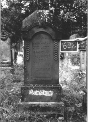 Grabstein 638 (Index: 99895274) Material: Sandstein Zustand: gut Maße HxBxT: 152x52x20 cm Beschreibung: Stele mit abgeflachtem Giebelabschluss; Schriftfeld mit Rundbogenabschluss; getreppter Sockel: Grabstein 638 (1)