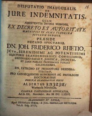 Disp. inaug. de iure indemnitatis