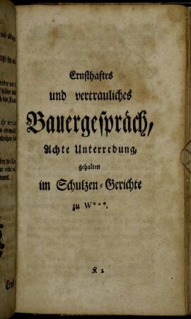 ...Achte Unterredung, gehalten im Schulzen-Gerichte zu W***.