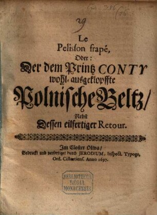 Le pelisson frapé oder der dem Printz Conty wohl-ausgeklopfte Polnische Beltz