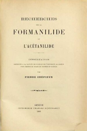 Recherches sur la formanilide et l'acétanilide