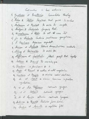 Kopie des handschriftlichen Inhaltsverzeichnisses
