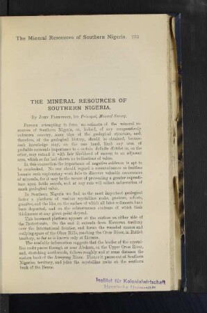 The mineral resources of Southern Nigeria