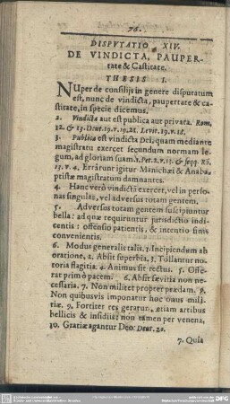 Disputatio XIV. De Vindicta, Paupertate & Castitate