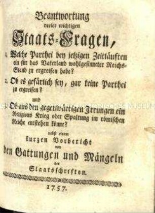 Sammelband zur Reichspolitik 1757