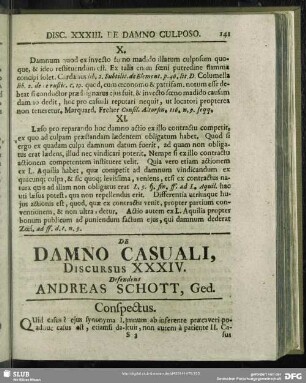 De Damno Casuali, Discursus XXXIV. Defendens Andreas Schott, Ged.