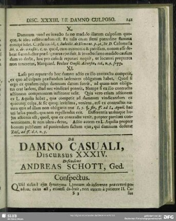 De Damno Casuali, Discursus XXXIV. Defendens Andreas Schott, Ged.
