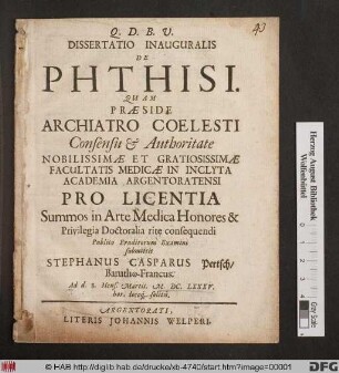 Dissertatio Inauguralis De Phthisi
