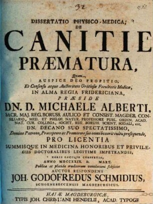 Diss. phys. med. de canitie praematura