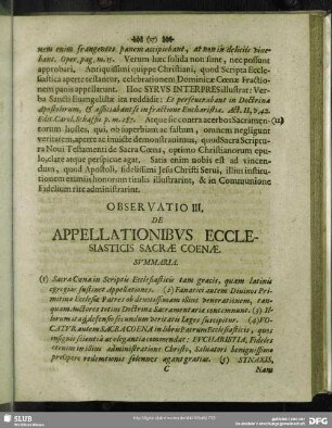 Observatio III. De Appellationibus Ecclesiasticis Sacrae Coenae