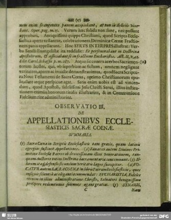 Observatio III. De Appellationibus Ecclesiasticis Sacrae Coenae