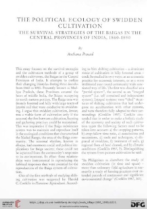 The political ecology of swidden cultivation : the survival strategies of the Baigas in the central provinces of India, 1860-1890