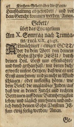 Gebett/ über das Evangelium Am X. Sonntag nach Trinitatis/ ...