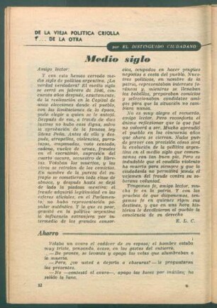 Medio siglo : De la vieja política criolla y... de la otra