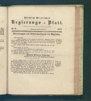 Regierungs-Blatt der Fürstlich-Wiedischen Regierung in Neuwied