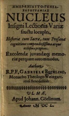Hemer-eniauto-genea-chorographias nucleus, insigni Lectionis variae fructu locuples