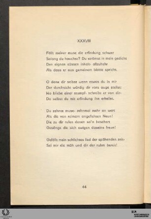 XXXVIII: Fällt meiner muse die erfindung schwer