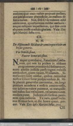 CX. N. N. De disputandi libidine et contemptu rixarum hujus generis
