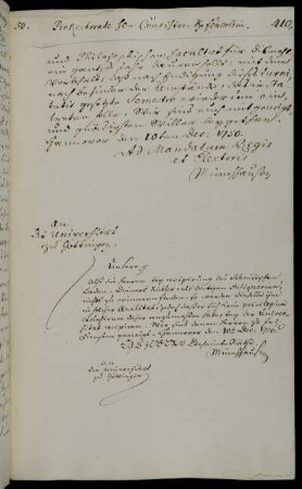 Aufnahme des Antiquars Kübler als Universitätsverwandter.