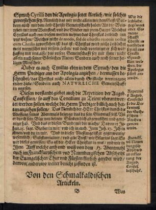 Von den Schmalkaldischen Artickeln.