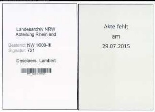 Entnazifizierung Lambert Deselaers , geb. 06.01.1905 (Reg.Baurat)
