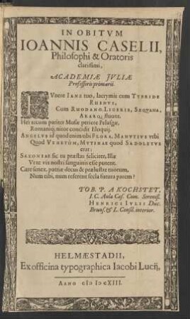 In Obitum Joannis Caselii ...